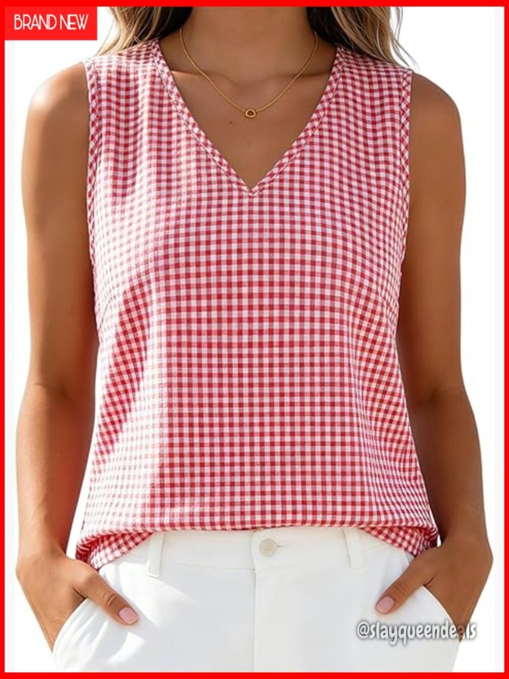 Linen Crop Tank Top V-Neck Sleeveless Summer Beach Vacation Top